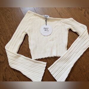 Princess Polly Cream Ribbed One Shoulder Sweater